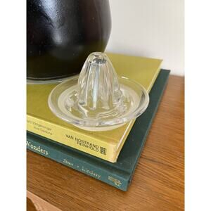 Heavy Clear Glass Round Manual Citrus Orange Lemon Juicer Vintage Draining Holes